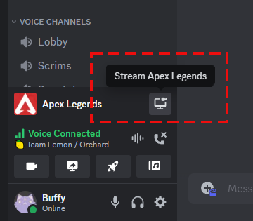 Discord stream source and audio settings